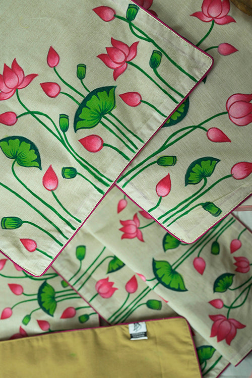Diorama Designs Handpainted Pichwai Chanderi Silk  Table Runner & Mats