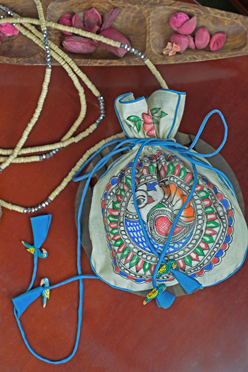 Diorama Designs Chanderi Silk Handpainted Madhubani Potli