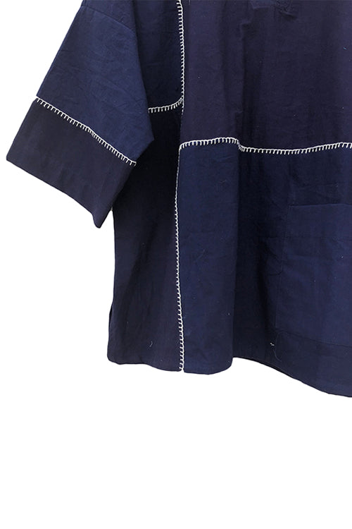 Patch Over Patch Indigo Classic V Neck Top