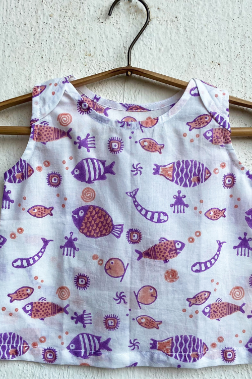 Whitewater Kids Unisex Organic Koi Peach Jhabla With Peach Pants