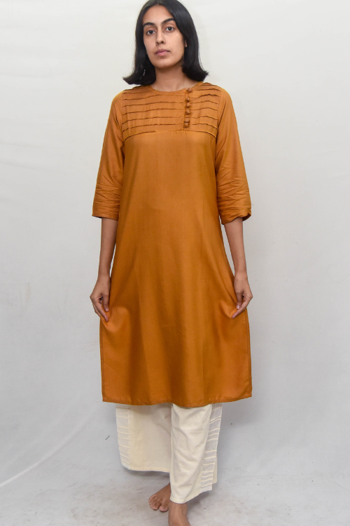 Sadhna 'Mumal' Mustard Tanka Work Cotton Silk Kurta