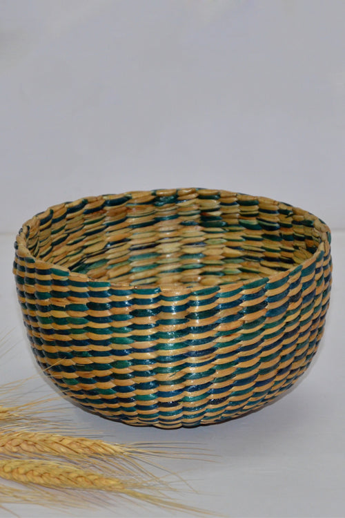 Dharini Water Hyacinth Round Basket (Blue-Natural)