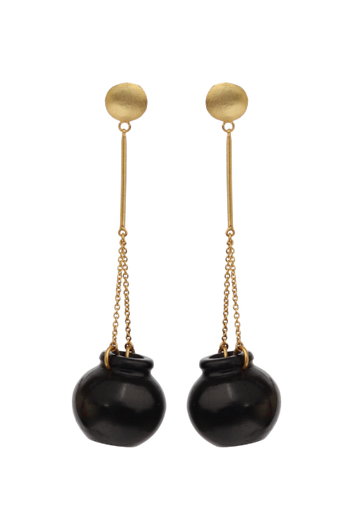 Kabbish'S Sikahar Dangler Earrings, Black Pottery