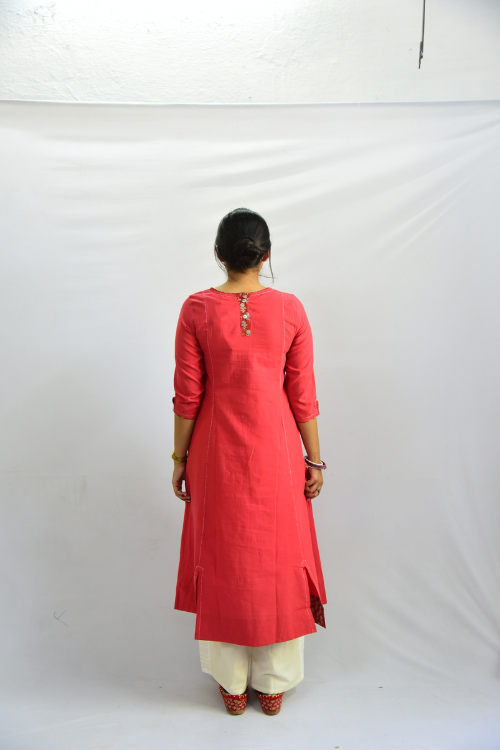 Sadhna 'Banithani'  Maroon Tanka Work Long Cotton Kurta