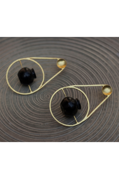 Kabbish'S Kalash Tear Drop Hoop Earrings, Black Pottery