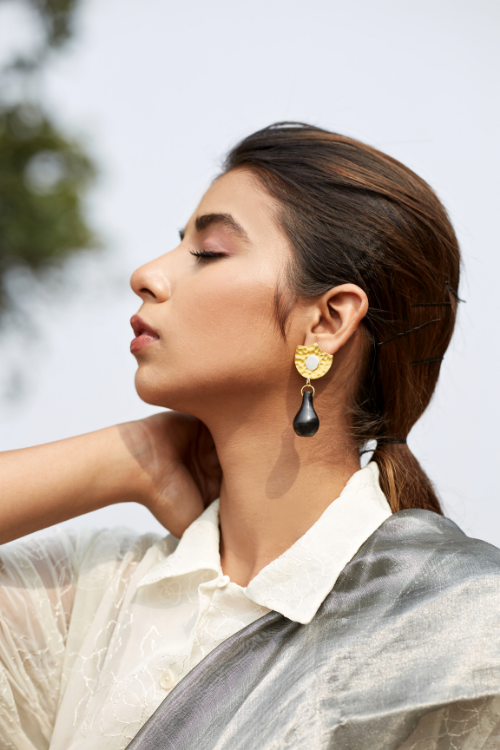 Kabbish'S Mehrab Dangler Earrings, Black Pottery