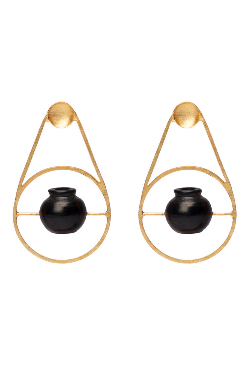 Kabbish'S Kalash Tear Drop Hoop Earrings, Black Pottery