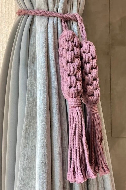 House Of Macrame "Crown Knot" Curtain Tie-Backs - Dusty Pink