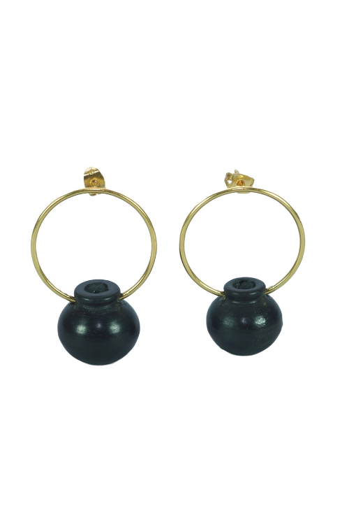 Kabbish'S  Black Pottery Kalash Hanged Hoop Earrings