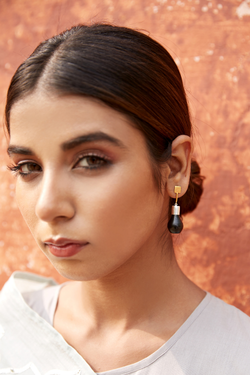 Kabbish'S Mehrab Dangler Earrings, Black Pottery