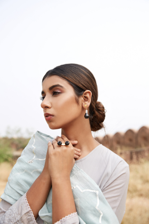 Kabbish'S Mehrab Dangler Earrings, Black Pottery
