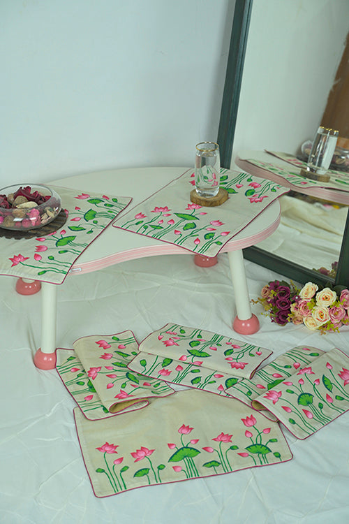 Diorama Designs Handpainted Pichwai Chanderi Silk  Table Mats