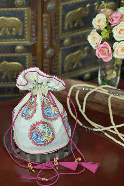 Diorama Designs Chanderi Silk Handpainted Madhubani Potli