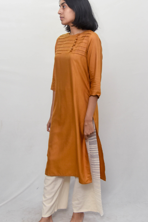 Sadhna 'Mumal' Mustard Tanka Work Cotton Silk Kurta