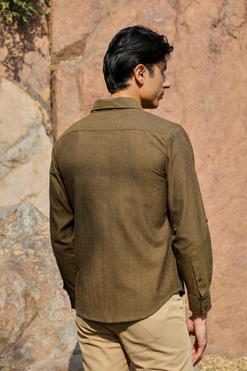 Ronin Handwoven Dark Olive Long Sleeve Shirt