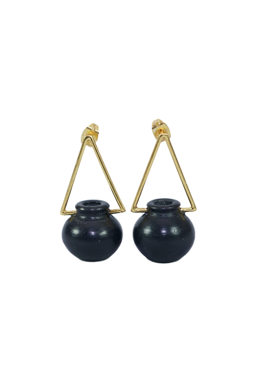 Kabbish'S Kalash Hanged Triangle Hoop Earrings, Black Pottery