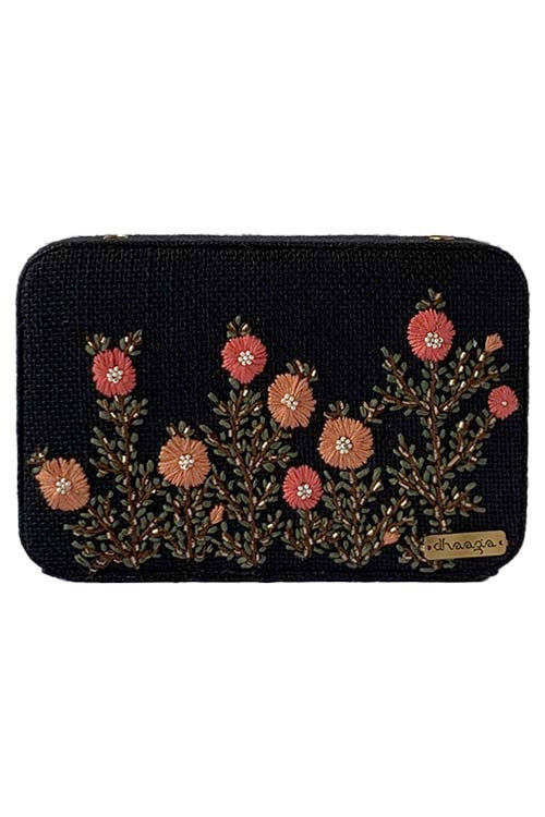 Dhaaga Handcrafts-Black floral box clutch