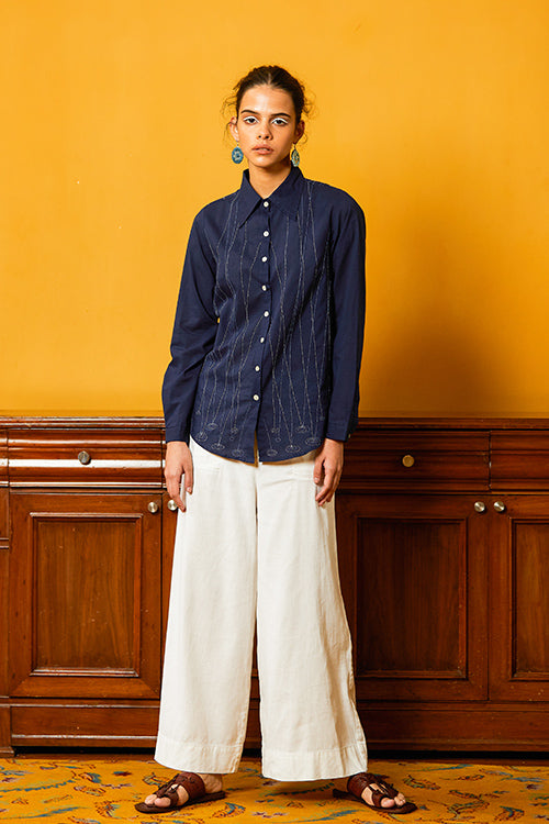 Okhai 'Puddle' Hand Embroidery Full Sleeve Pure Cotton Shirt