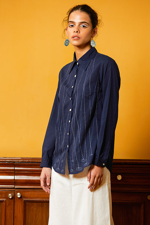 Okhai 'Puddle' Hand Embroidery Full Sleeve Pure Cotton Shirt