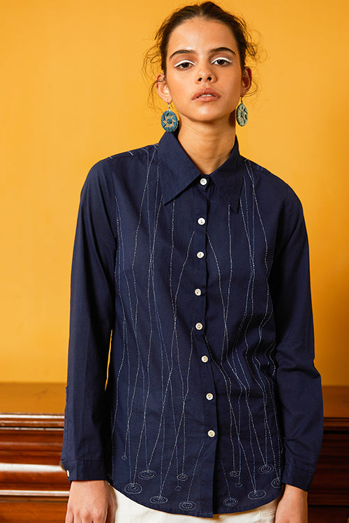 Okhai 'Puddle' Hand Embroidery Full Sleeve Pure Cotton Shirt