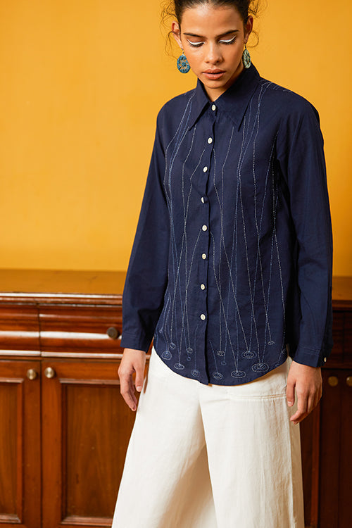 Okhai 'Puddle' Hand Embroidery Full Sleeve Pure Cotton Shirt