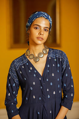 Okhai 'Rain Clouds' Embroidery Mirror Work Pure Cotton Dress | Rescue