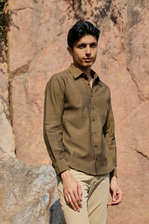 Ronin Handwoven Dark Olive Long Sleeve Shirt