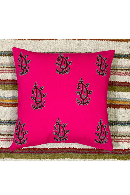 Samuday Craft Red-Handblock-Printing-With-Hand-Embroidery-Cushion-Cover