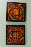 KALAPURI® Designer Handmade Wooden Coffe or Tea Coaster Set for Home Kitchen, Office Desk (Set of 6, 3.25 x 3.25Inch) with beautiful Geometric Handpainting in Orange & Red Colour Combination