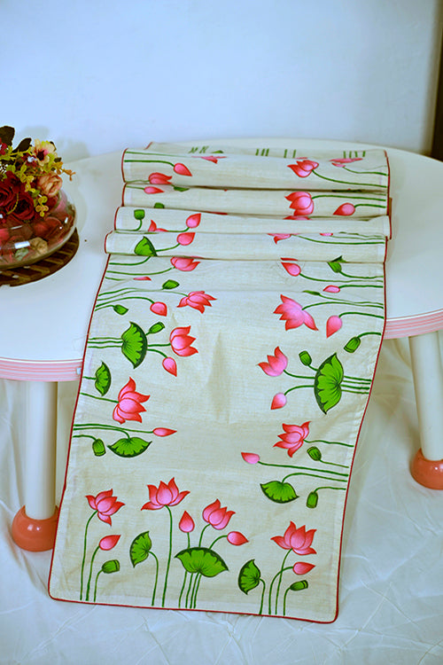 Handpainted Pichwai Chanderi Silk  Table Runner & Mats