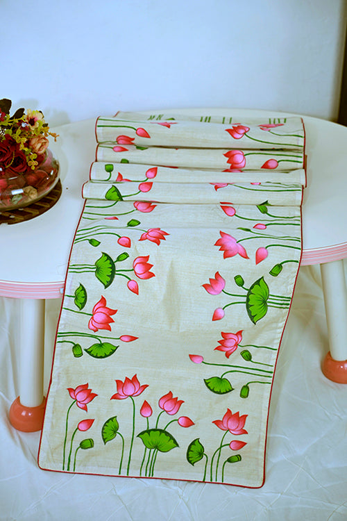 Diorama Designs Handpainted Pichwai Chanderi Silk  Table Runner & Mats