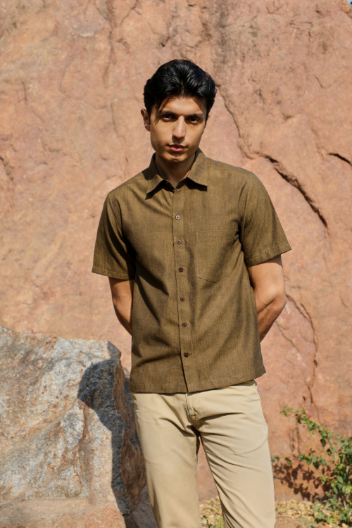 Ronin Handwoven Dark Olive Half Sleeve Shirt