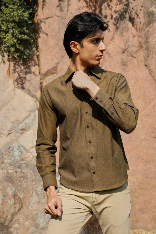 Ronin Handwoven Dark Olive Long Sleeve Shirt