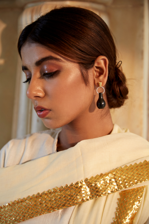 Kabbish'S Pyau Drop Earrings, Black Pottery
