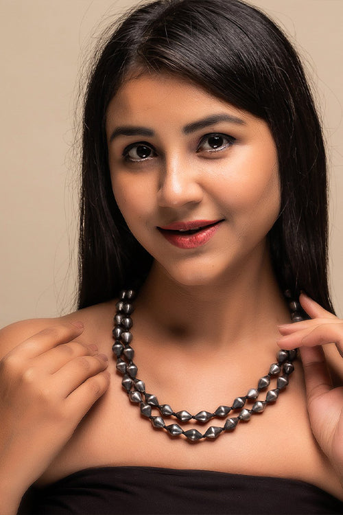 TICH Pure Silver Traditional Maharashtrian Neckpiece - Bormal (Double String)