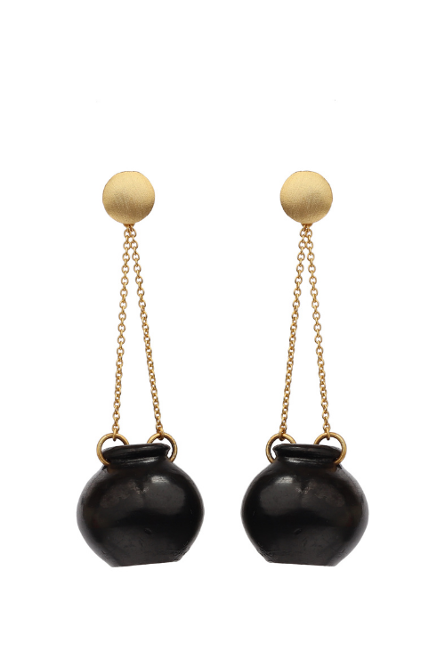 Kabbish'S Sikahar Dangler Earrings With Black Potterty