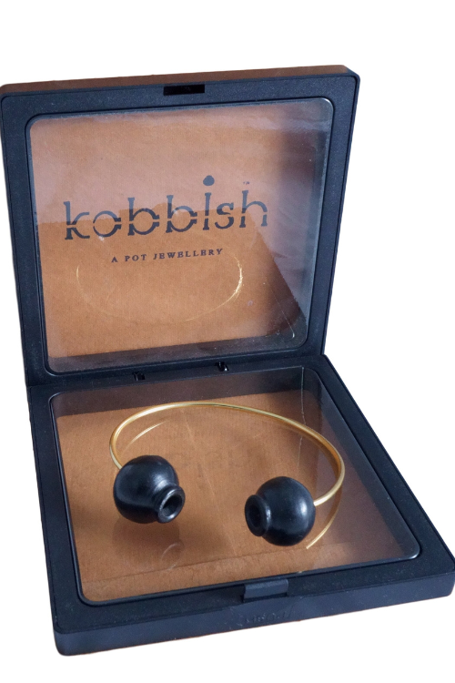 Kabbish'S Black Pottery Kalash Cuffed Bracelet