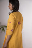 Urmul Pyaari Hand Embroidered Yellow Kota Doria Kurti Set For Women Online