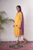 Urmul 'Alisha'Hand Embroidered yellow kotta doriya kurta . 2pc set (kurta and dupatta)
