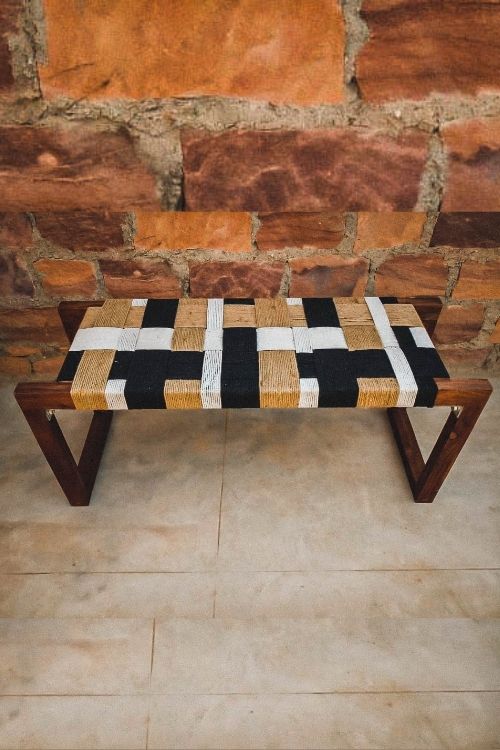 Sirohi Gulmohar Cotton Wooden Bench