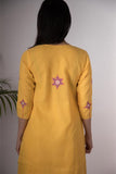 Urmul Pyaari Hand Embroidered Yellow Kota Doria Kurti Set For Women Online