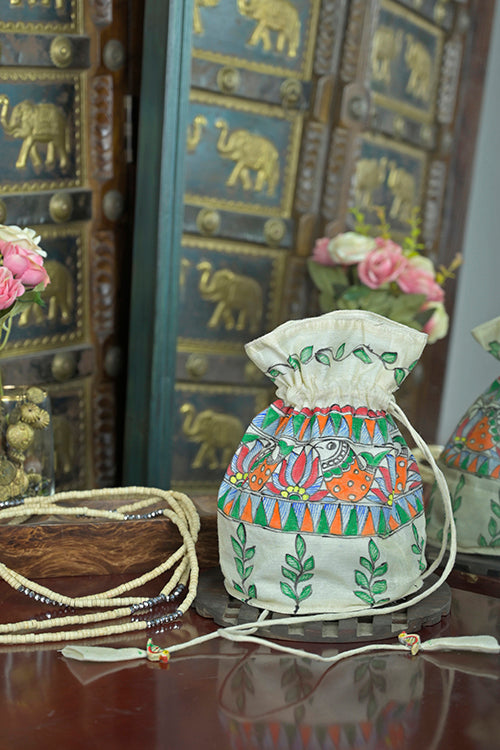 Diorama Designs Chanderi Silk Handpainted Madhubani Potli