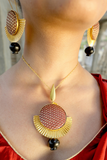 Kabbish'S Fan Drape Bharatnatyam Necklace, Black Pottery