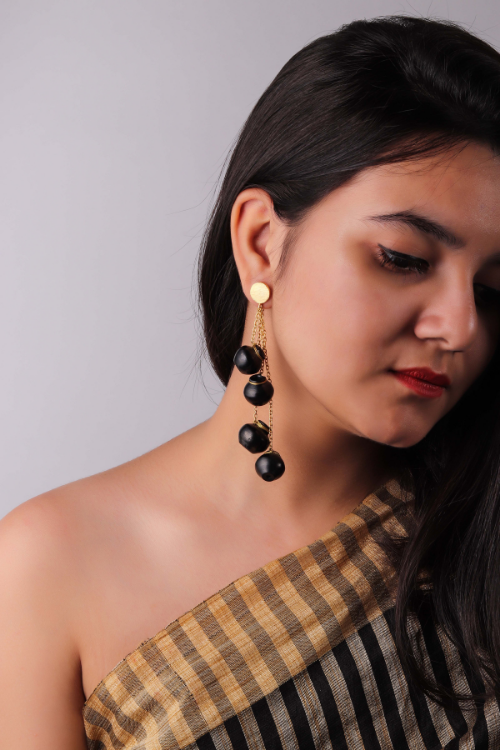 Kabbish'S Sikahar Chain Earring, Black Pottery