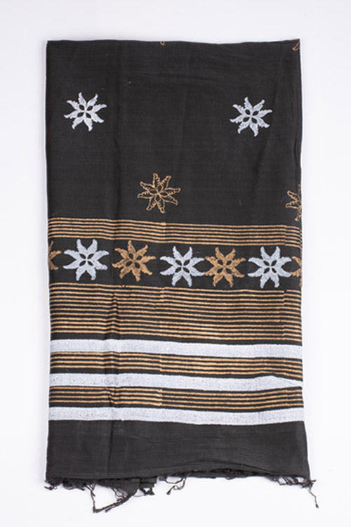 Samuday Craft Block Printed -Silk Dupatta-Brown Colour