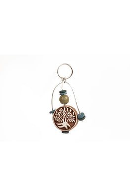 Traditional Wooden Hand Carved Keychain Floral pattern