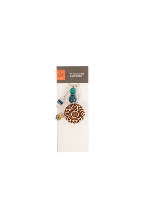 Potli Traditional Wooden Hand Carved Keychain Mandala Blues