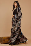 Riyaz Khatri Black Hand Block Print Modal Silk Ajrakh Saree Online