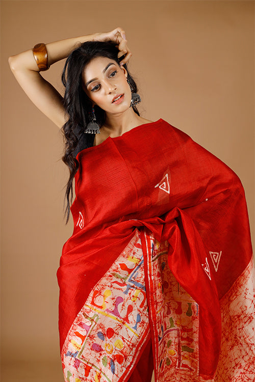 GC 'Alpana' Handwoven Hand Batik Pure Silk with SilkMark Saree
