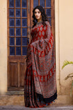 Riyaz Khatri Red Hand Block Print Modal Silk Ajrakh Saree Online